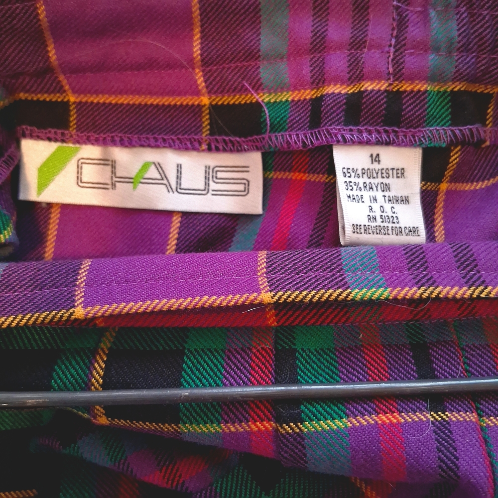 Chaus A-Line Plaid Skirt in Purple and Green - Picture 3 of 4